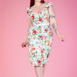 Stop Staring Multicolor Form Fitting Wrap-Twist Sweetheart neck Floral Dress XL